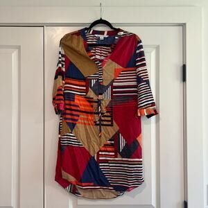 Diane Von Furstenberg Freye‎ Dress Geometric Red Blue Tan Size 4